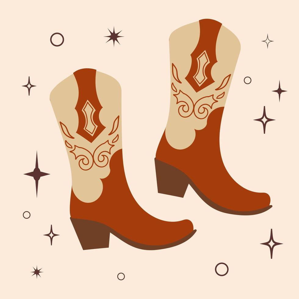 Cowboy boots. Different ornaments. Wild West Clipart icons. Hand drawn colored set. Elements are isolated .Cowboy western theme, wild west, Texas. Sheriff Horse Ranch . vector