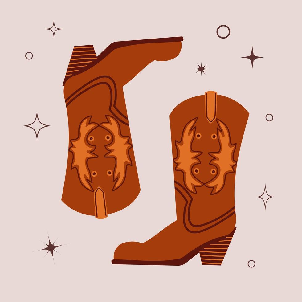 Cowboy boots. Different ornaments. Wild West Clipart icons. Hand drawn colored set. Elements are isolated .Cowboy western theme, wild west, Texas. Ranch . vector