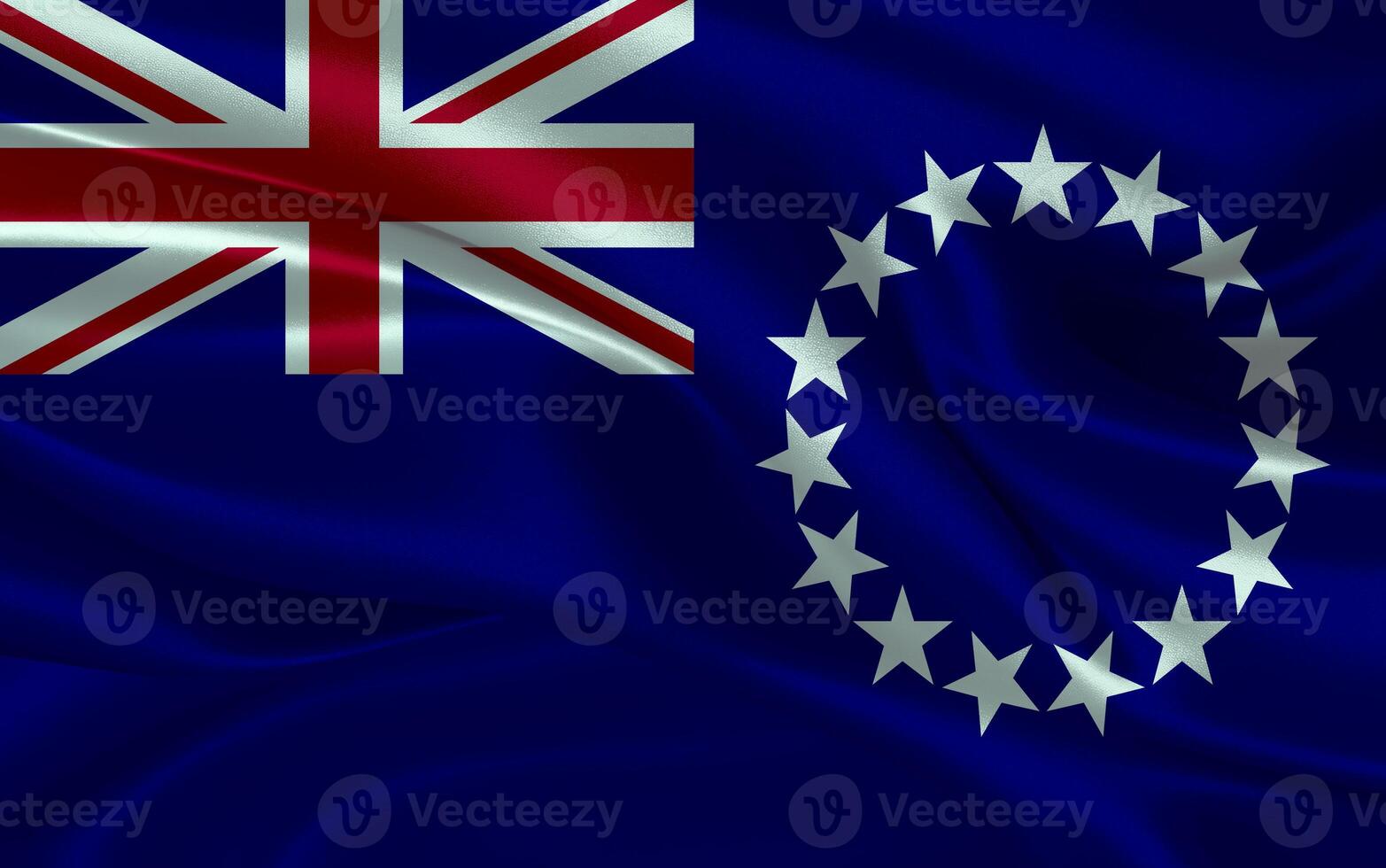 3d waving realistic silk national flag of Cook Islands. Happy national day Cook Islands flag background. close up photo