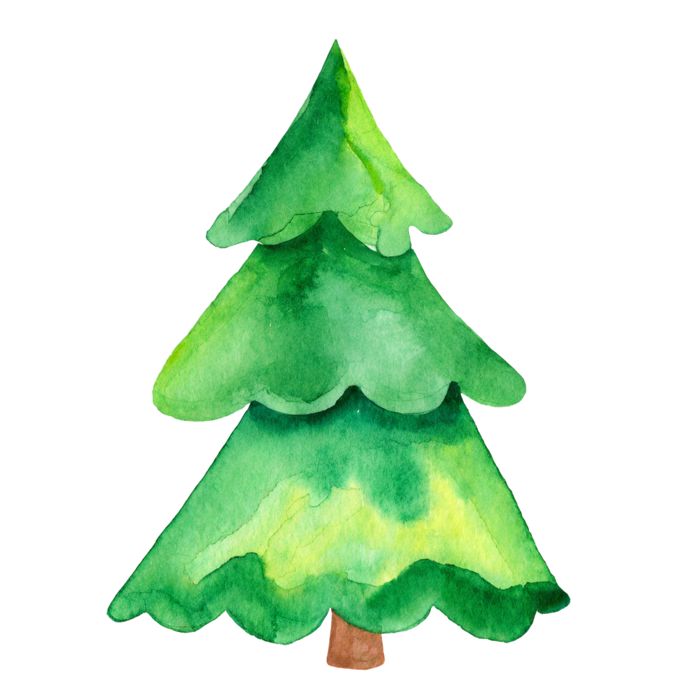 AI generated Watercolor green Christmas tree clip art on transparent background. png
