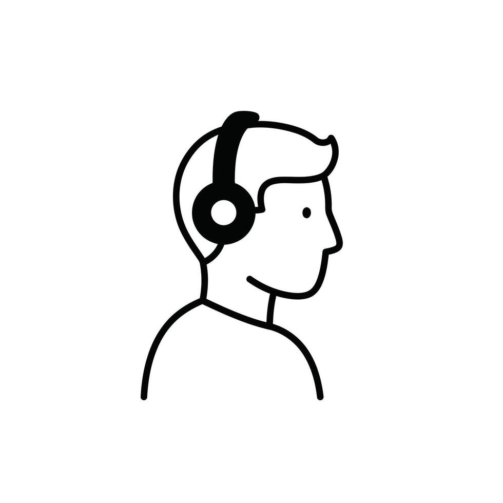 A black and white illustration of a man wearing headphones vector