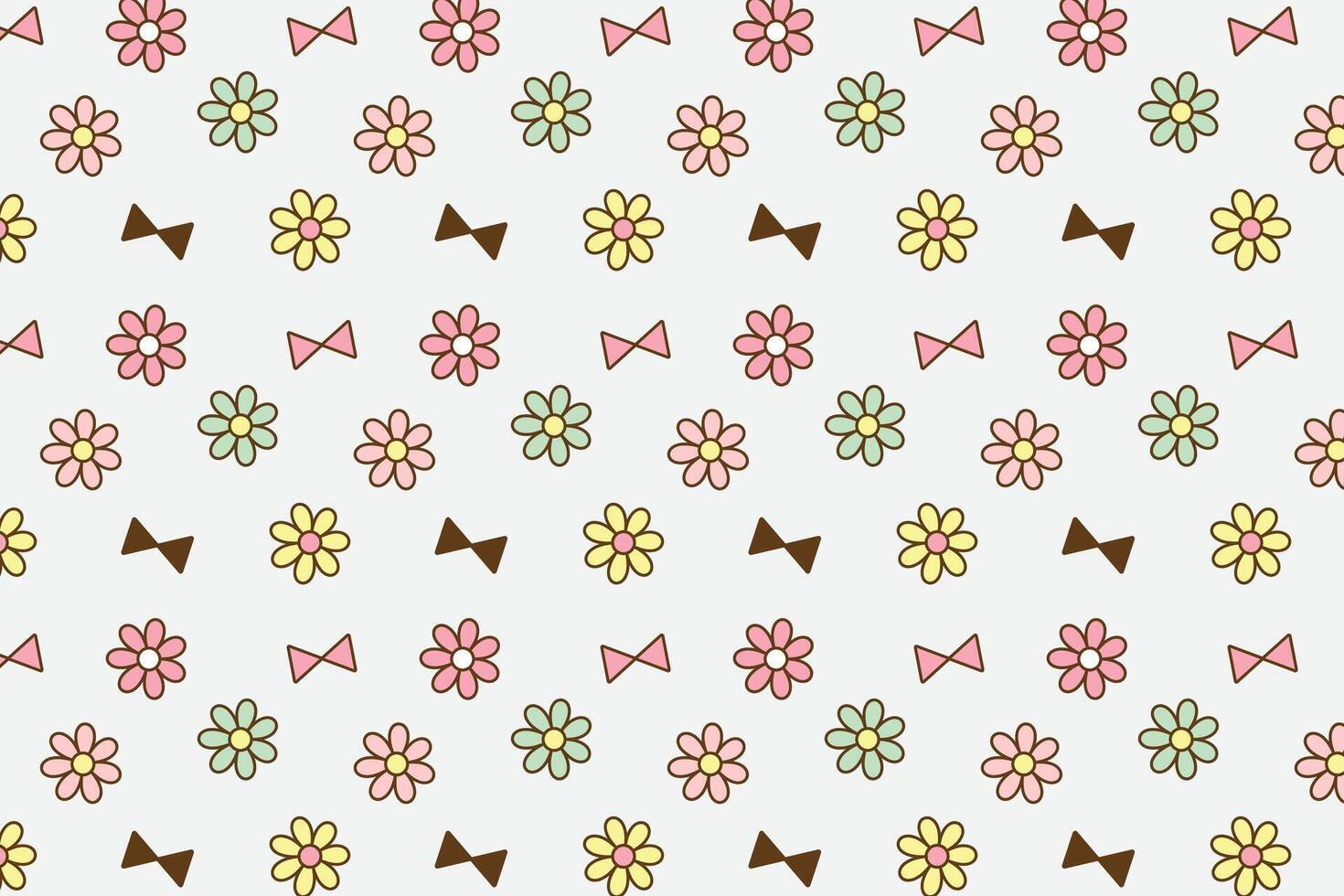 Pastel colorful tiny flowers with cute bow tie seamless repeat pattern vector