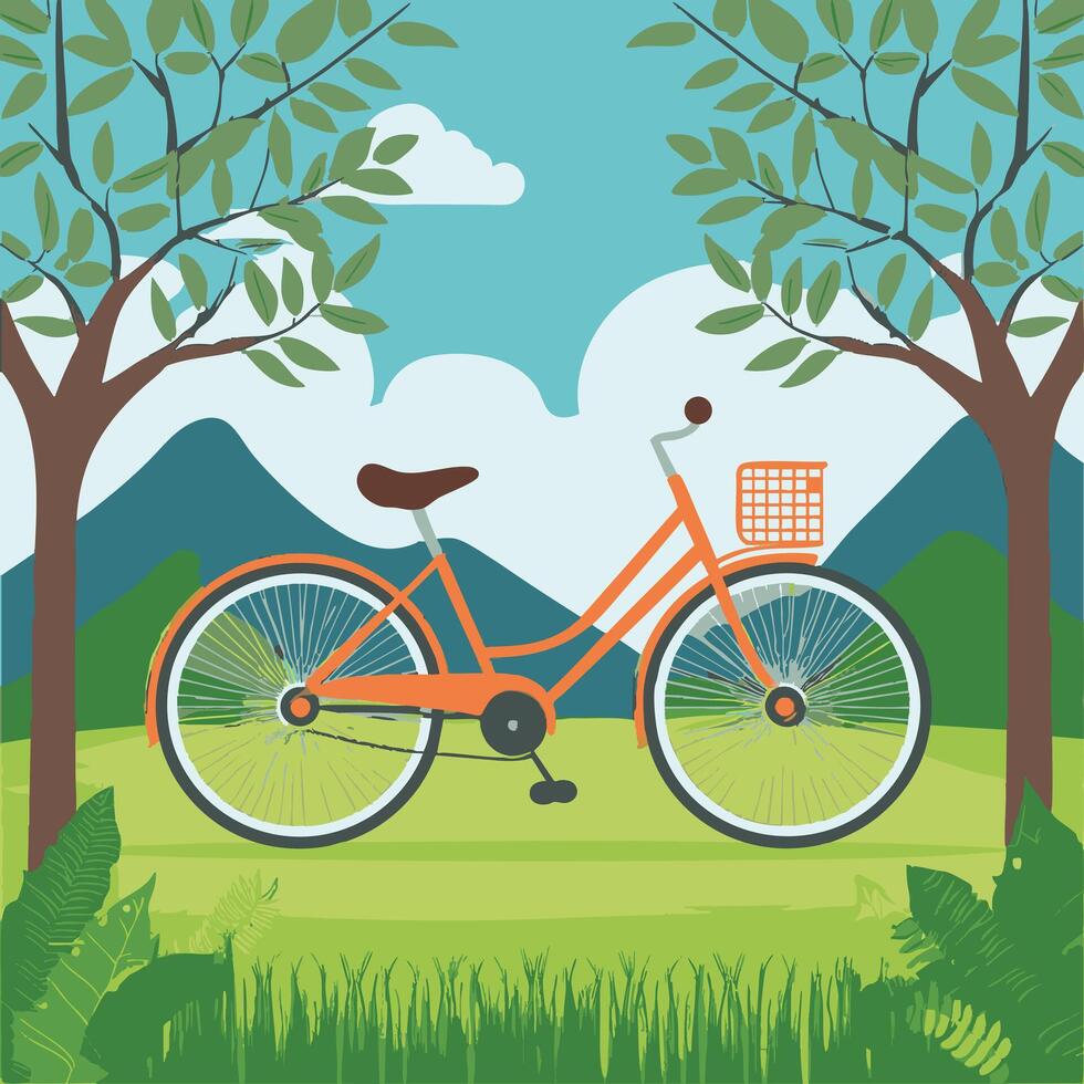 Bicycle with Nature Landscape vector