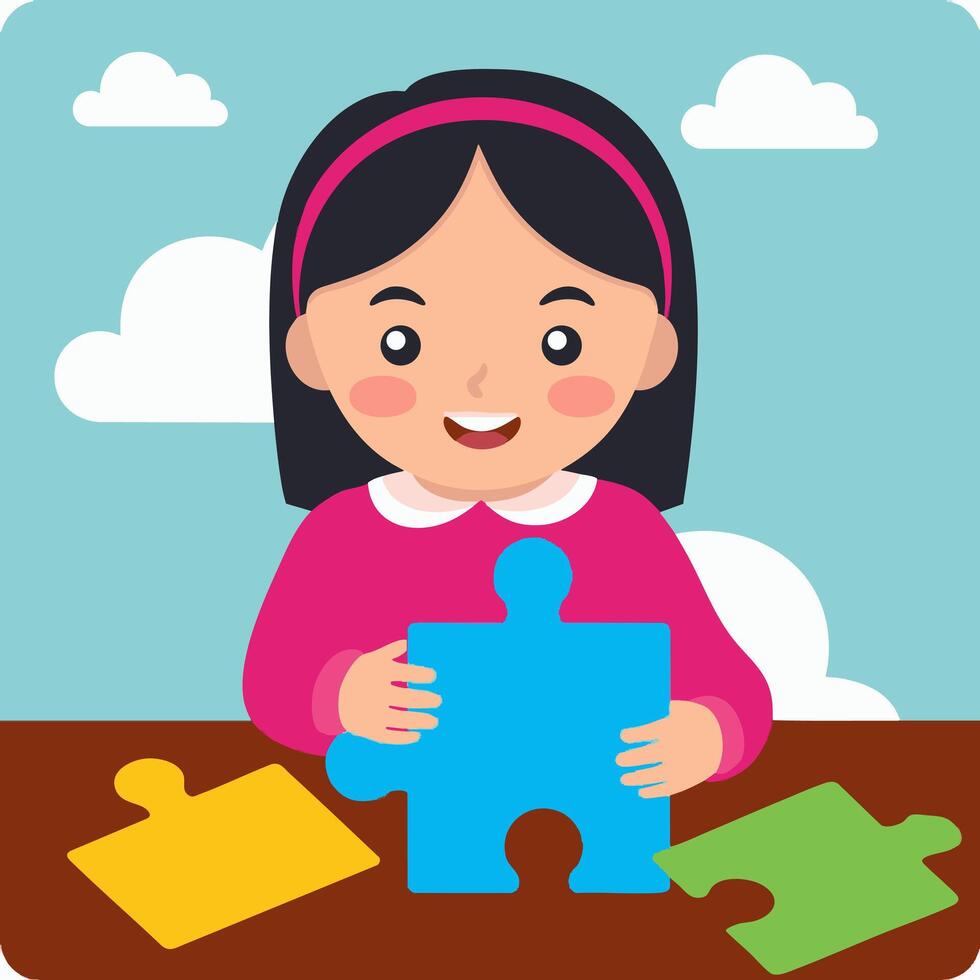 Child Playing Letter Puzzle vector