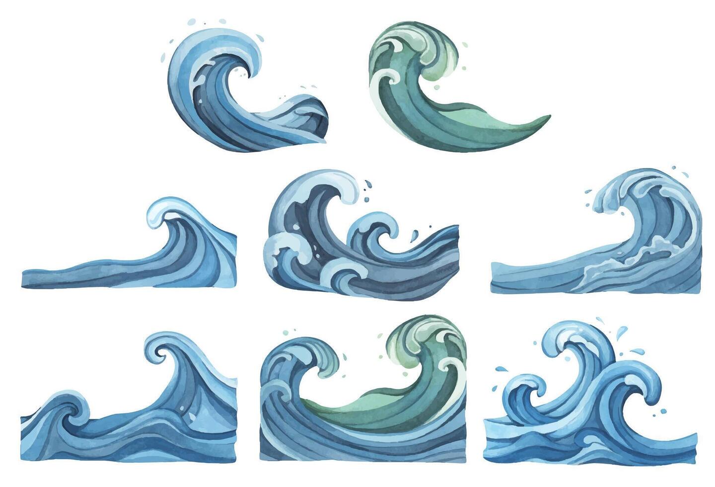 Hand Painted Water Wave Watercolor Art with Minimal Ocean Theme vector