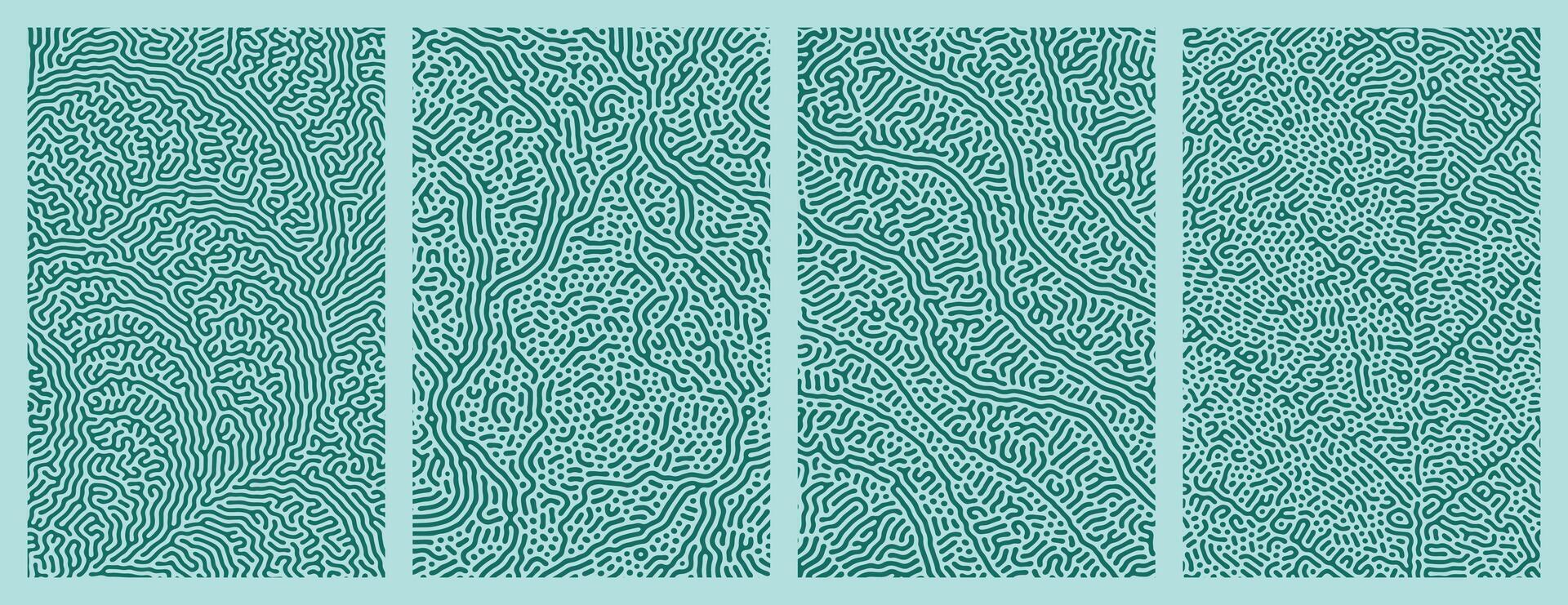 Blue background design pack collection featuring organic, abstract Turing style line patterns vector