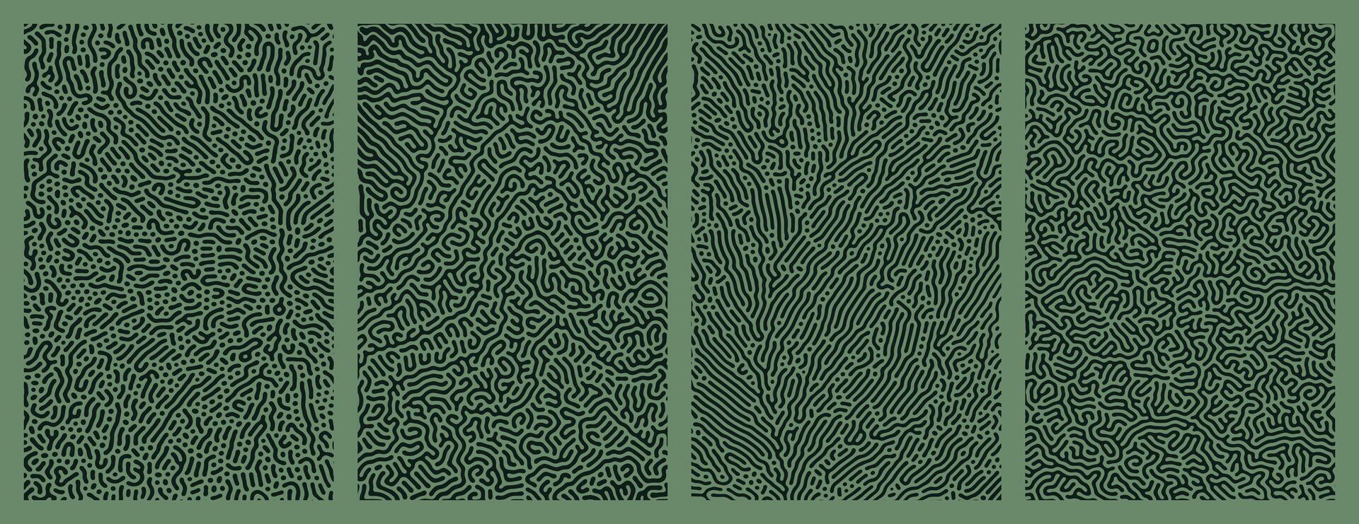 set of dark green organic turing abstract lines pattern background. pack collection design vector