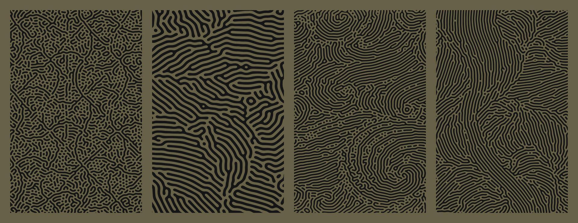 A set collection of dark green abstract organic line turing patterns perfect for background vector
