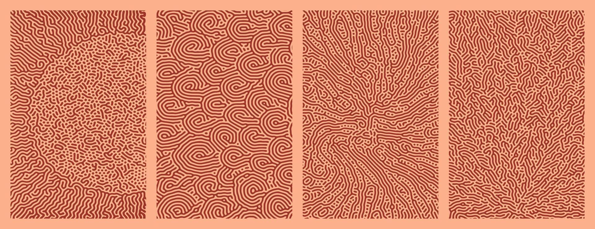 Red background design pack collection featuring organic, abstract Turing style line patterns vector