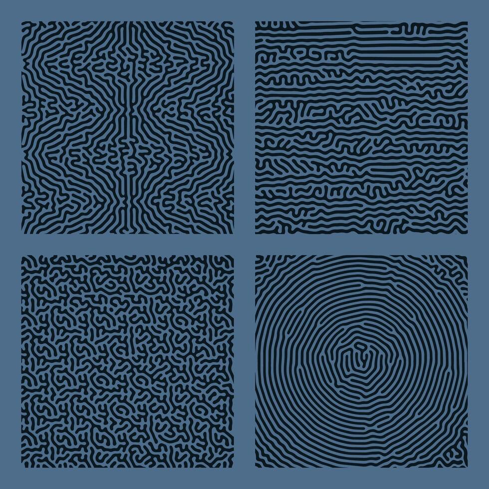 set of dark blue organic turing abstract lines pattern background. pack collection design vector