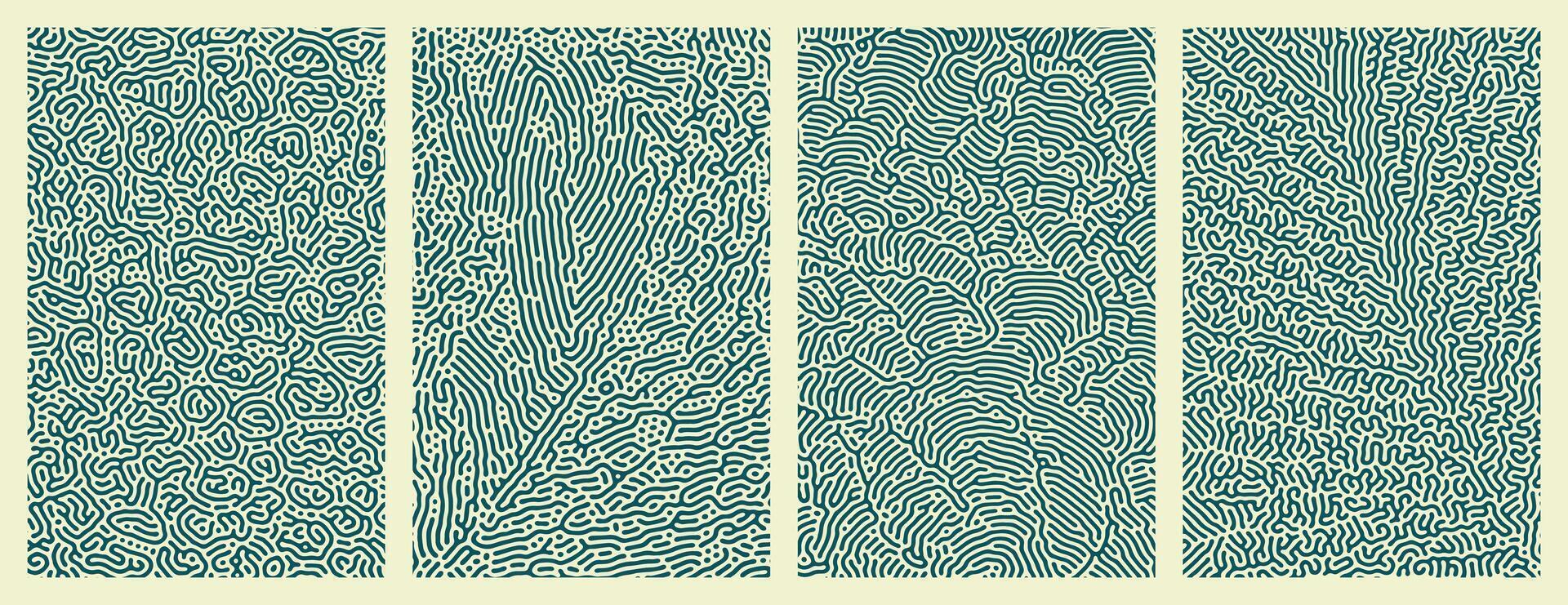 A set green collection of abstract organic line turing patterns perfect for backgrounds vector