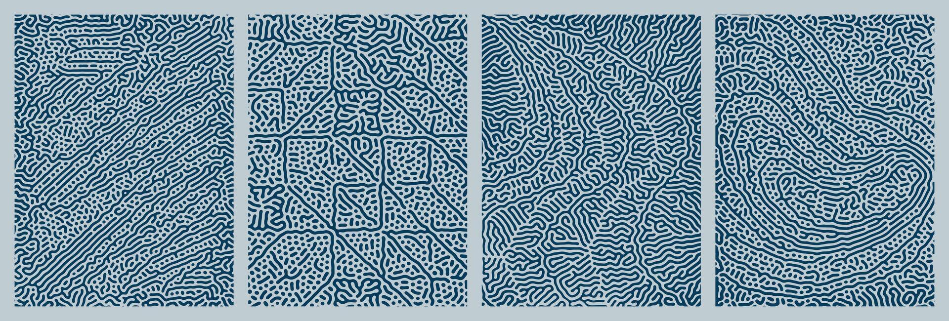 set of blue organic turing abstract lines pattern background. pack collection vector