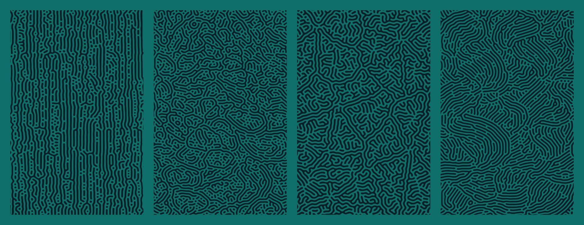 A collection of dark green abstract organic line turing patterns perfect for backgrounds vector