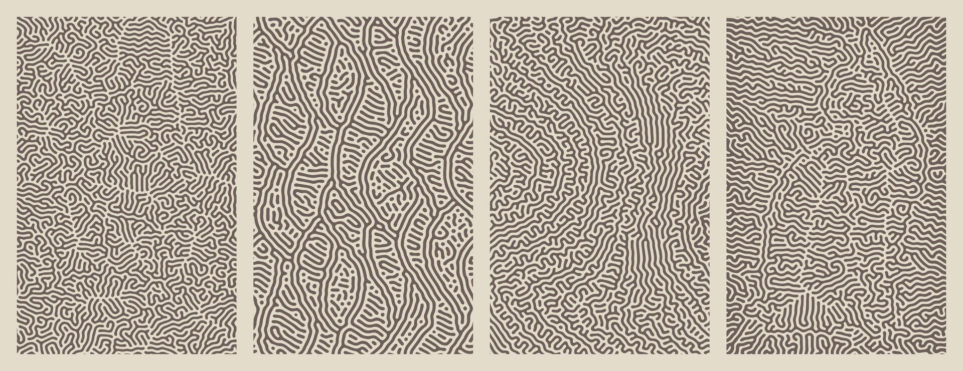 Pack of abstract brown organic line turing patterns designs for backgrounds vector
