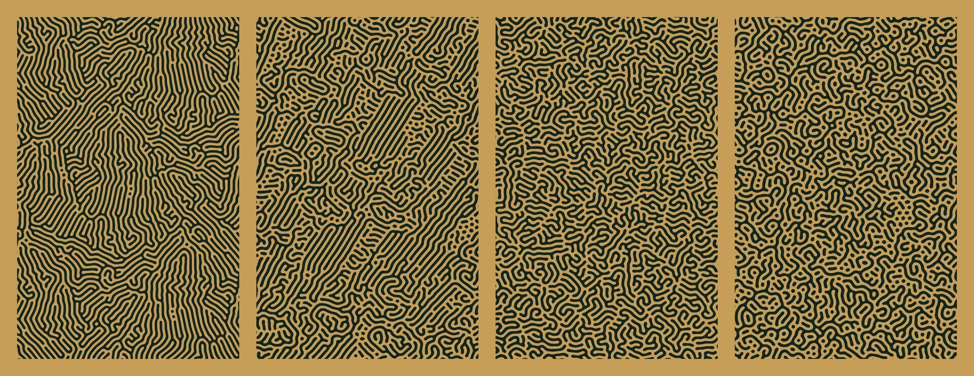 Pack of abstract green and brown organic line turing patterns designs for backgrounds vector
