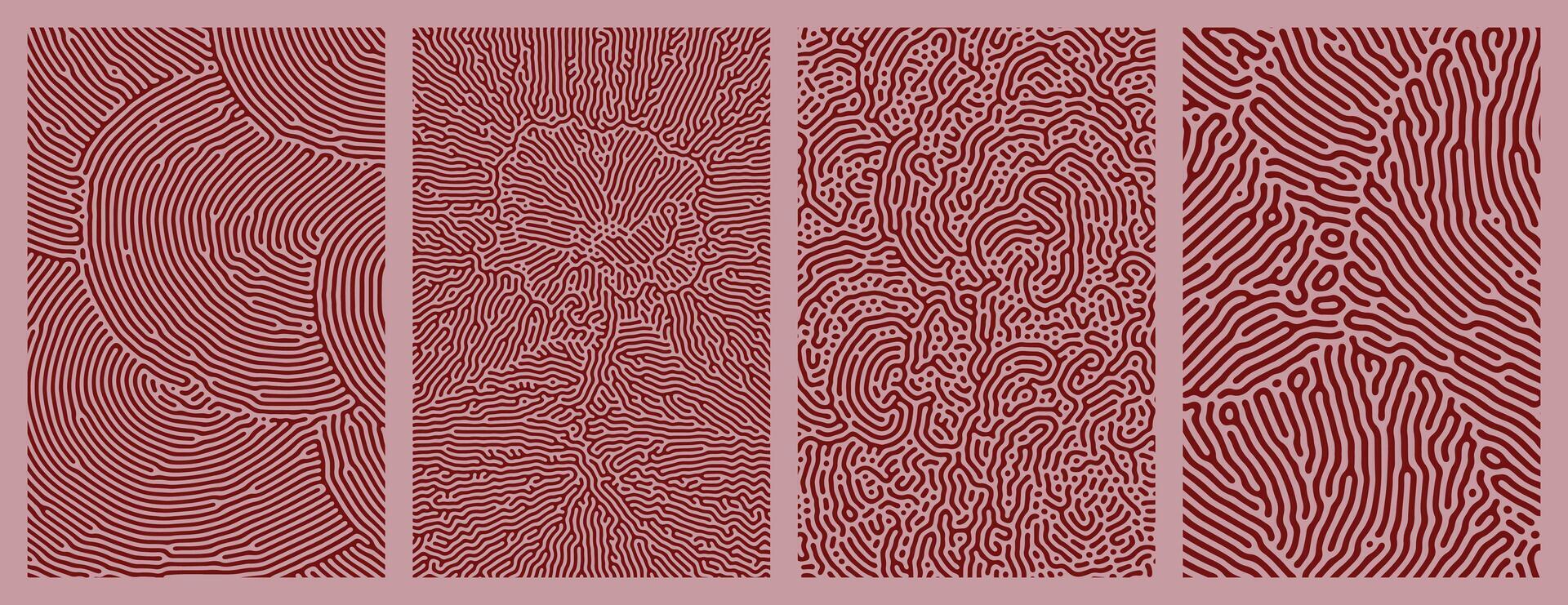 set of red organic turing abstract lines pattern background. collection design vector