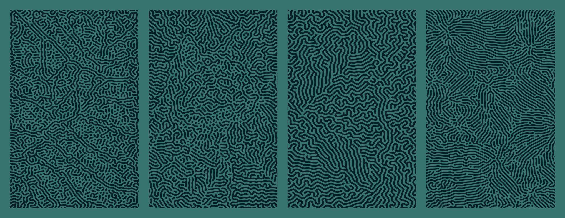 A collection of dark green organic Turing abstract line patterns for background design vector