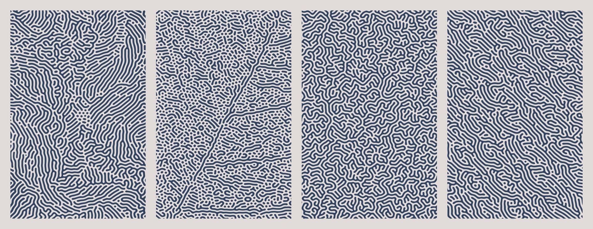 Background design collection featuring blue organic, abstract Turing style line patterns vector