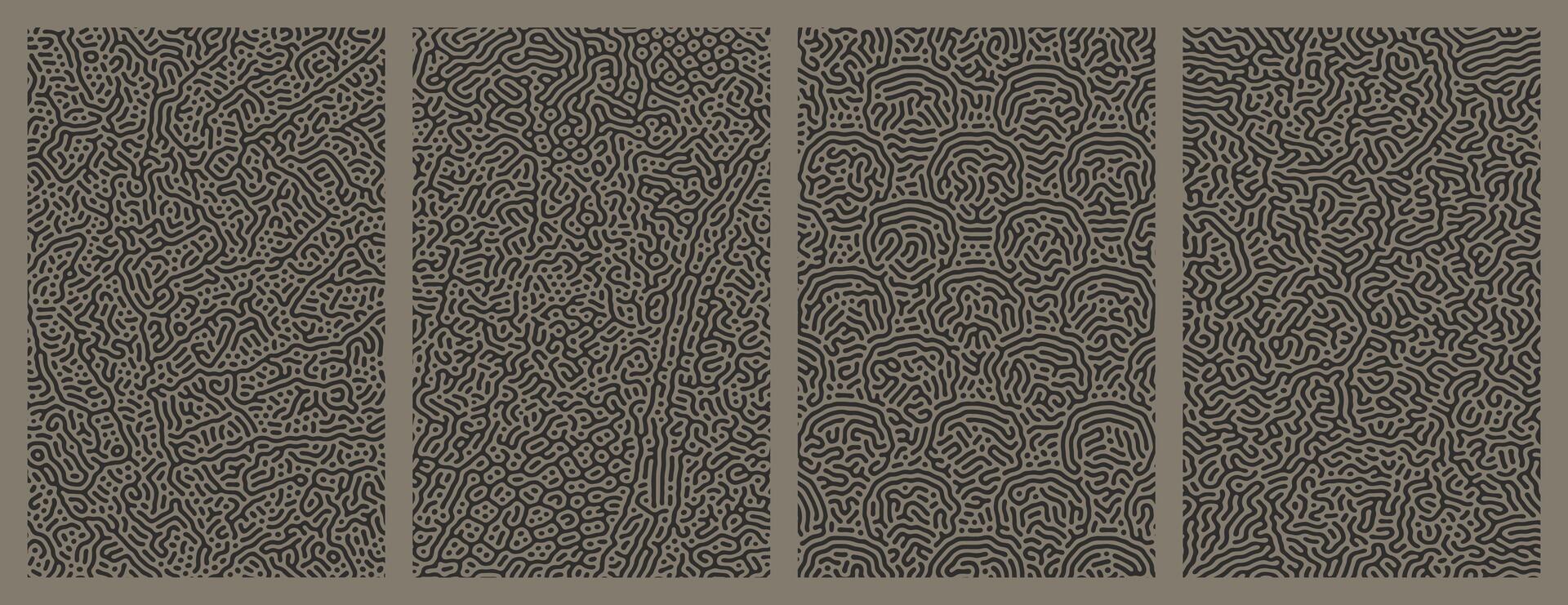 set of dark grey organic turing abstract lines pattern background. pack collection design vector
