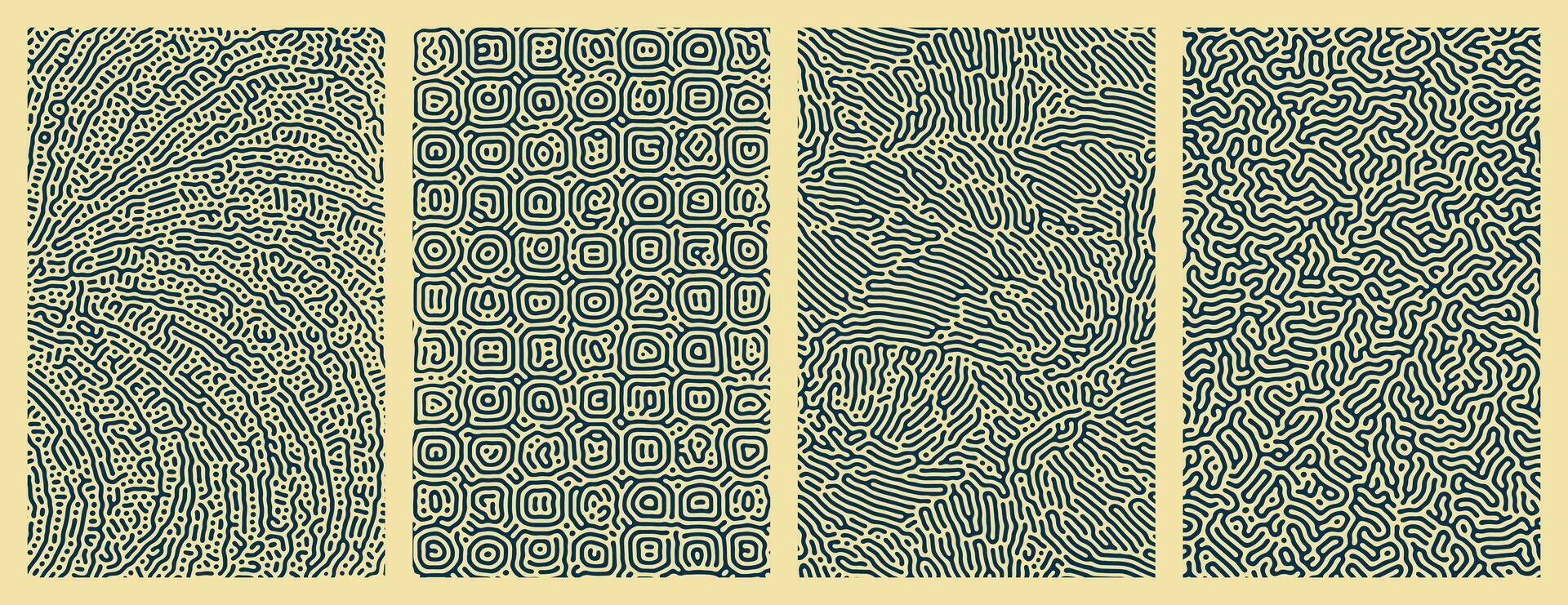Pack of green and yellow abstract organic line turing patterns designs for backgrounds vector