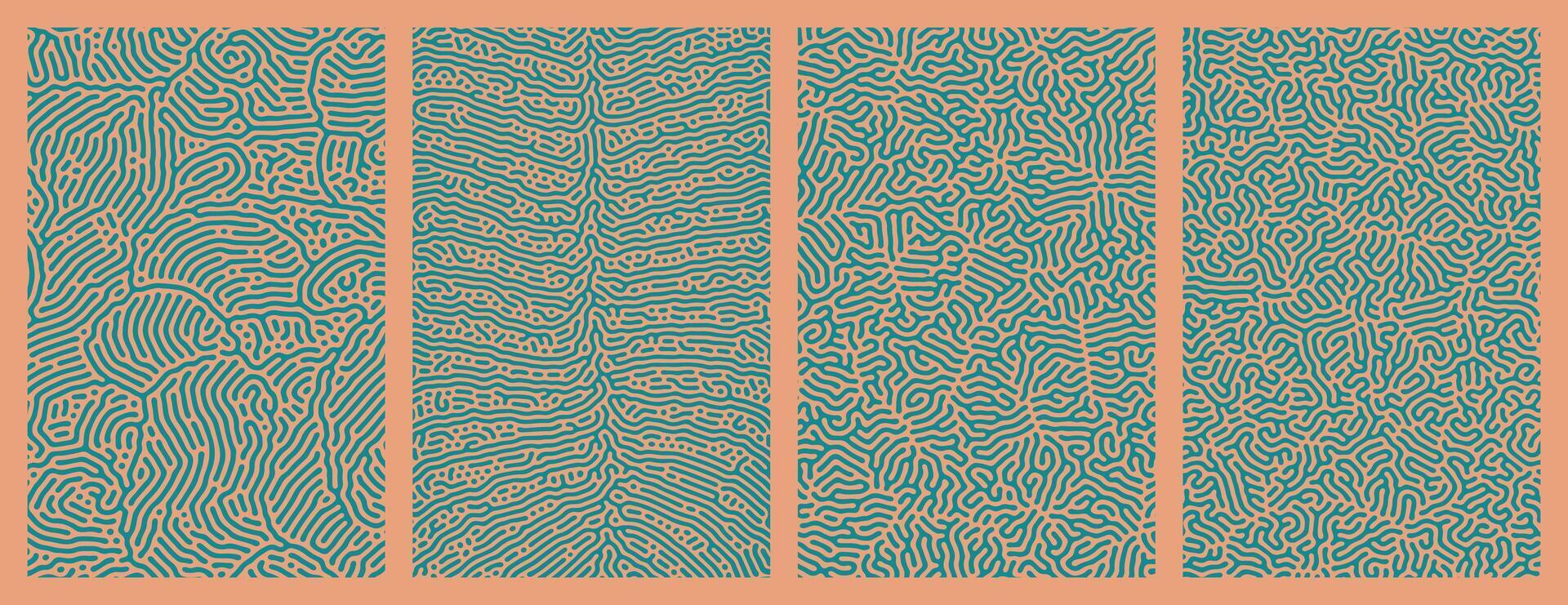 set of green and red organic turing abstract lines pattern background. pack collection design vector
