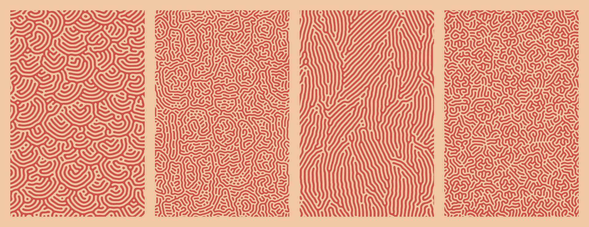Set of orange collection abstract background designs with organic Turing style line patterns vector