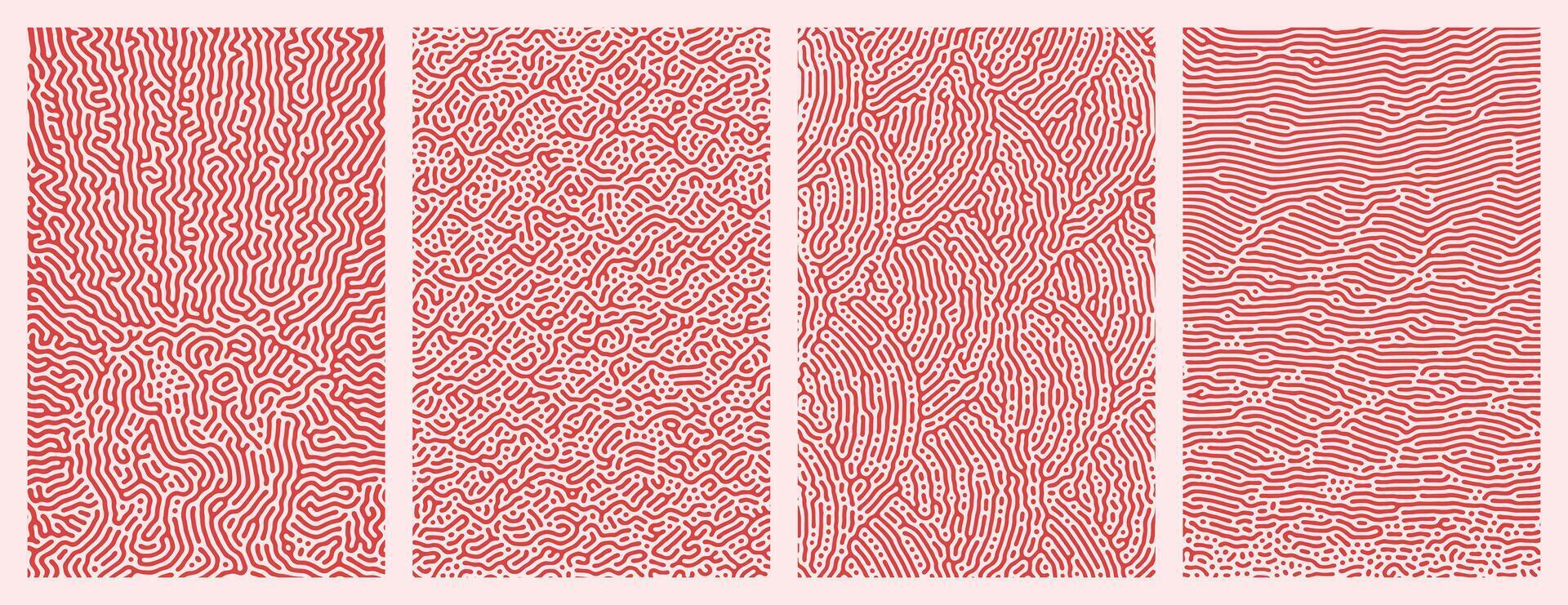 Pack of red abstract organic line turing patterns designs for backgrounds vector