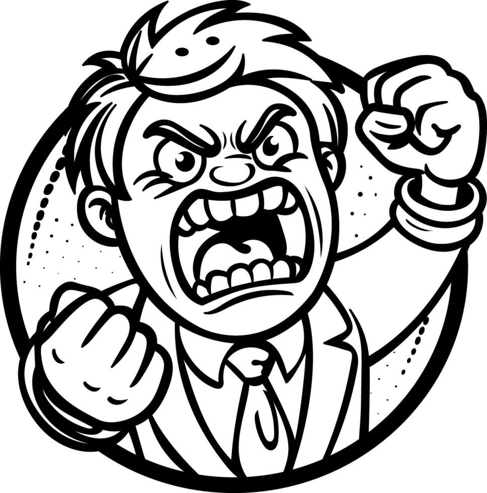 Angry man shouting with frustration, glyph style sticker vector