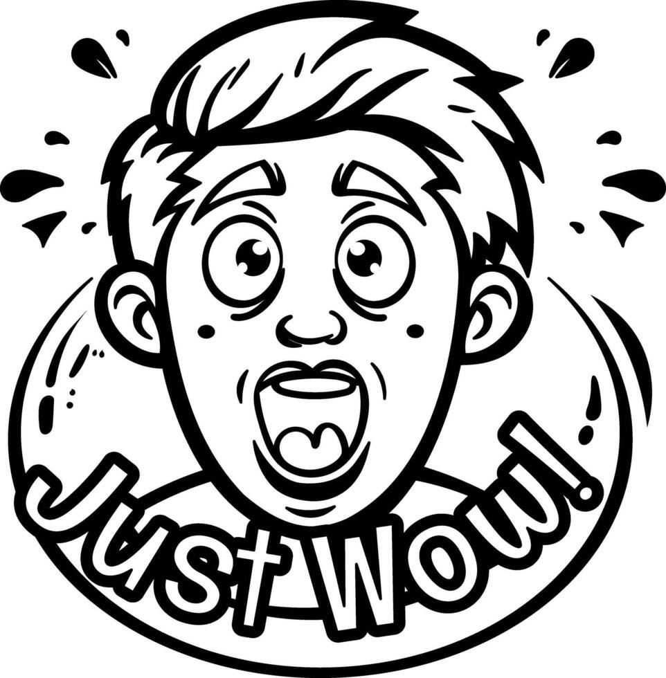A glyph sticker of a surprised character with just wow typography vector