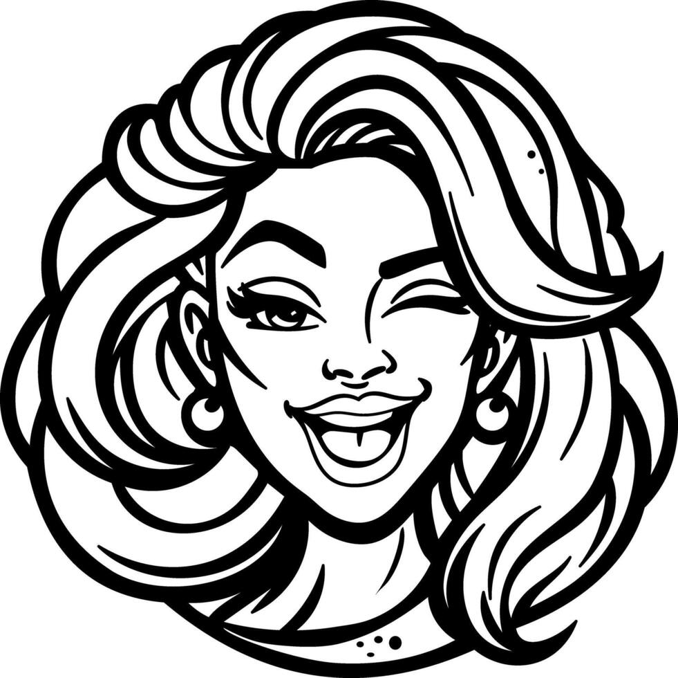 A glyph sticker of flirting woman with winked eye vector