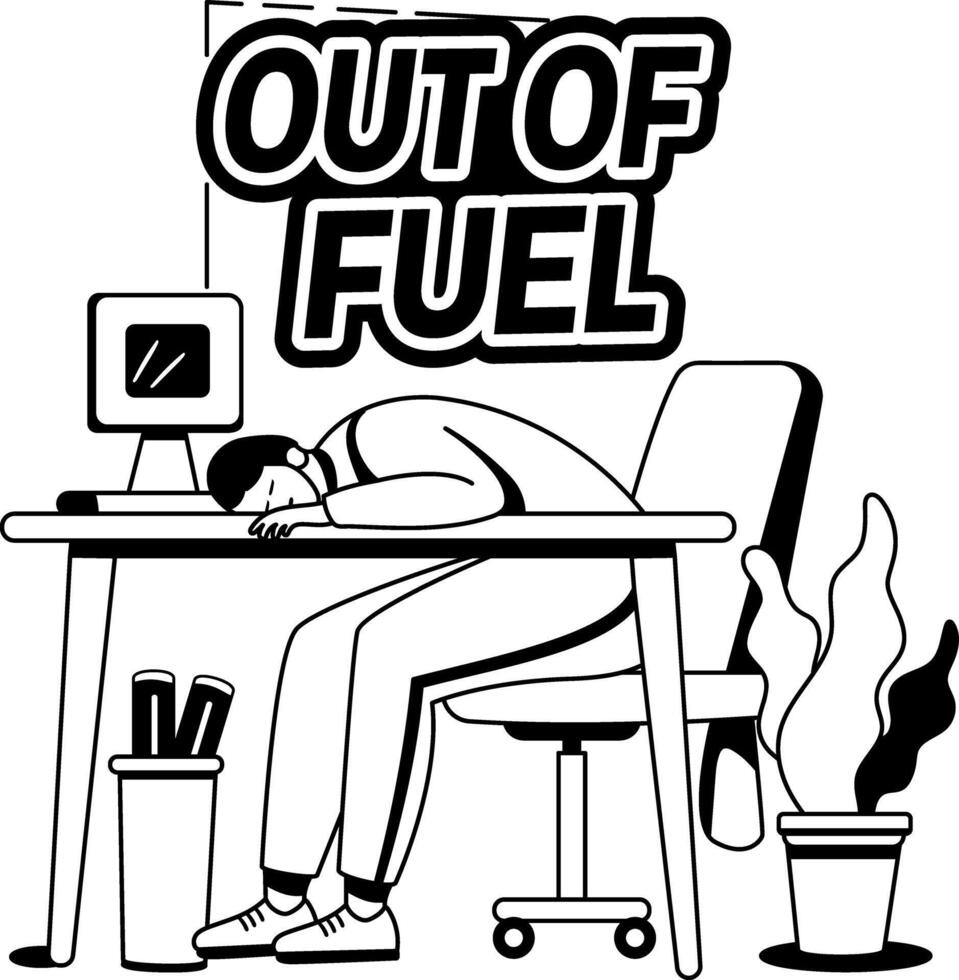 A glyph illustration of burnout character sleeping on his desk vector