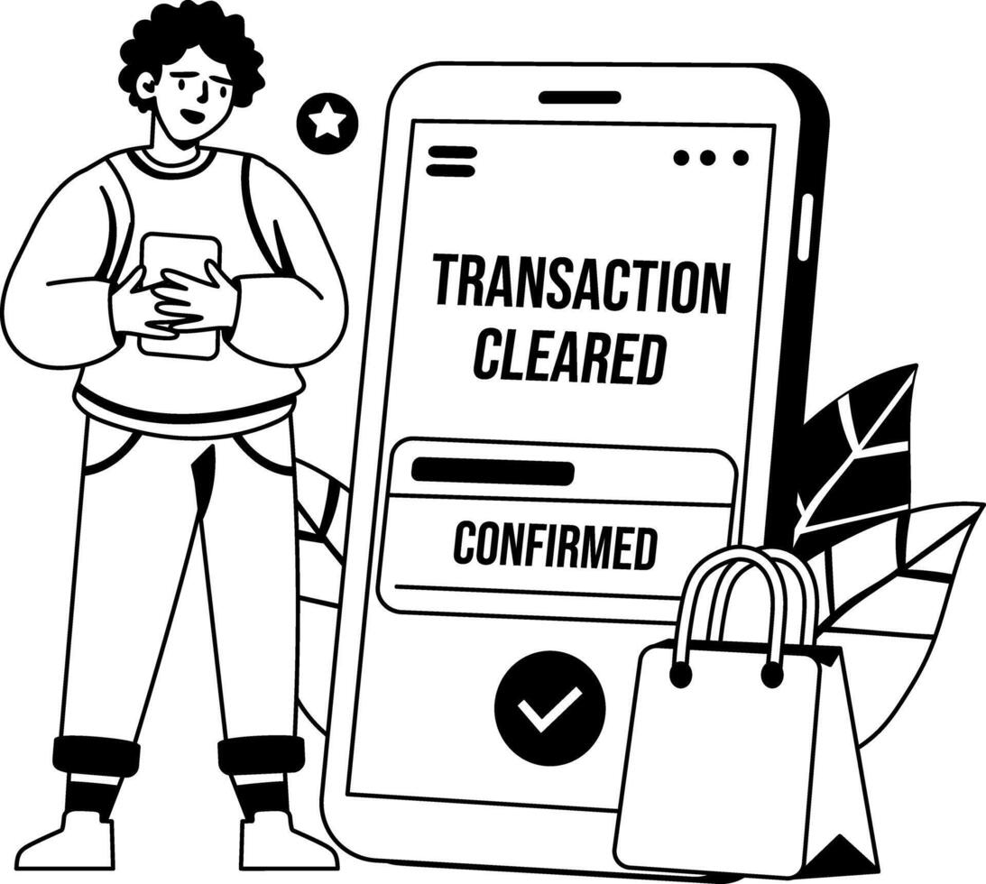 A glyph illustration of a character doing online shopping vector