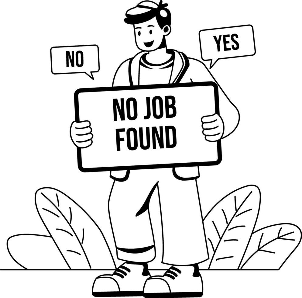 Unemployment glyph illustration of a character holding no job found banner vector