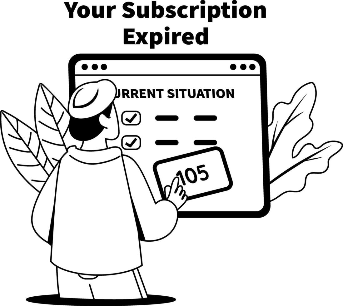 Subscription expired illustration of a character in glyph style vector