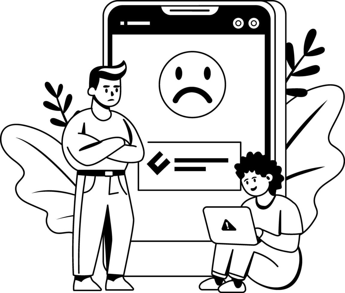 A glyph illustration of character angry at network issue vector