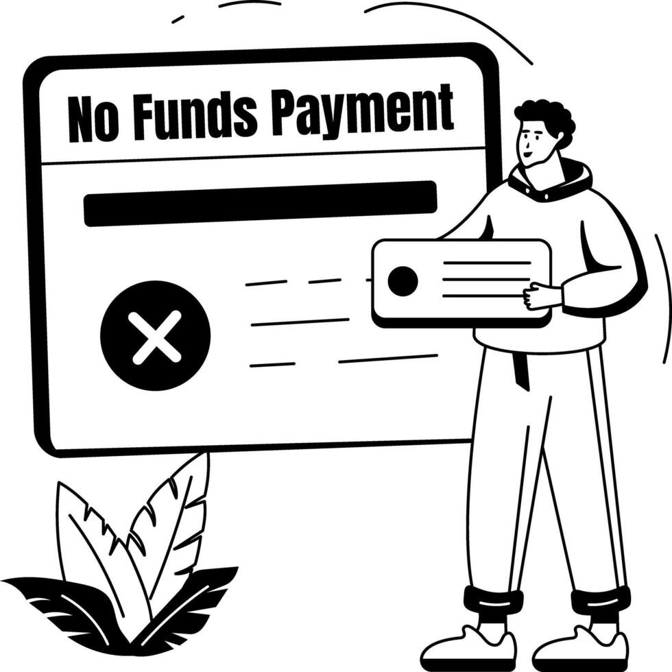 A glyph illustration of a character facing no funds payment error on website vector
