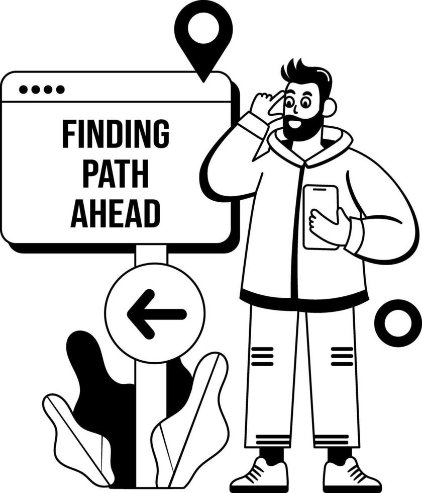 A glyph illustration of character using finding path app vector