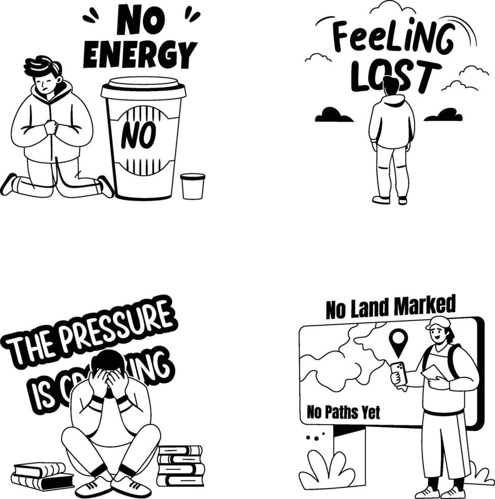 Pack of Glyph Style Sad Feelings Illustrations vector