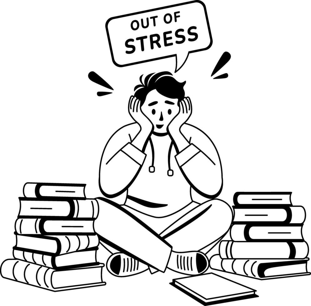 A glyph illustration of sad person taking too much stress vector