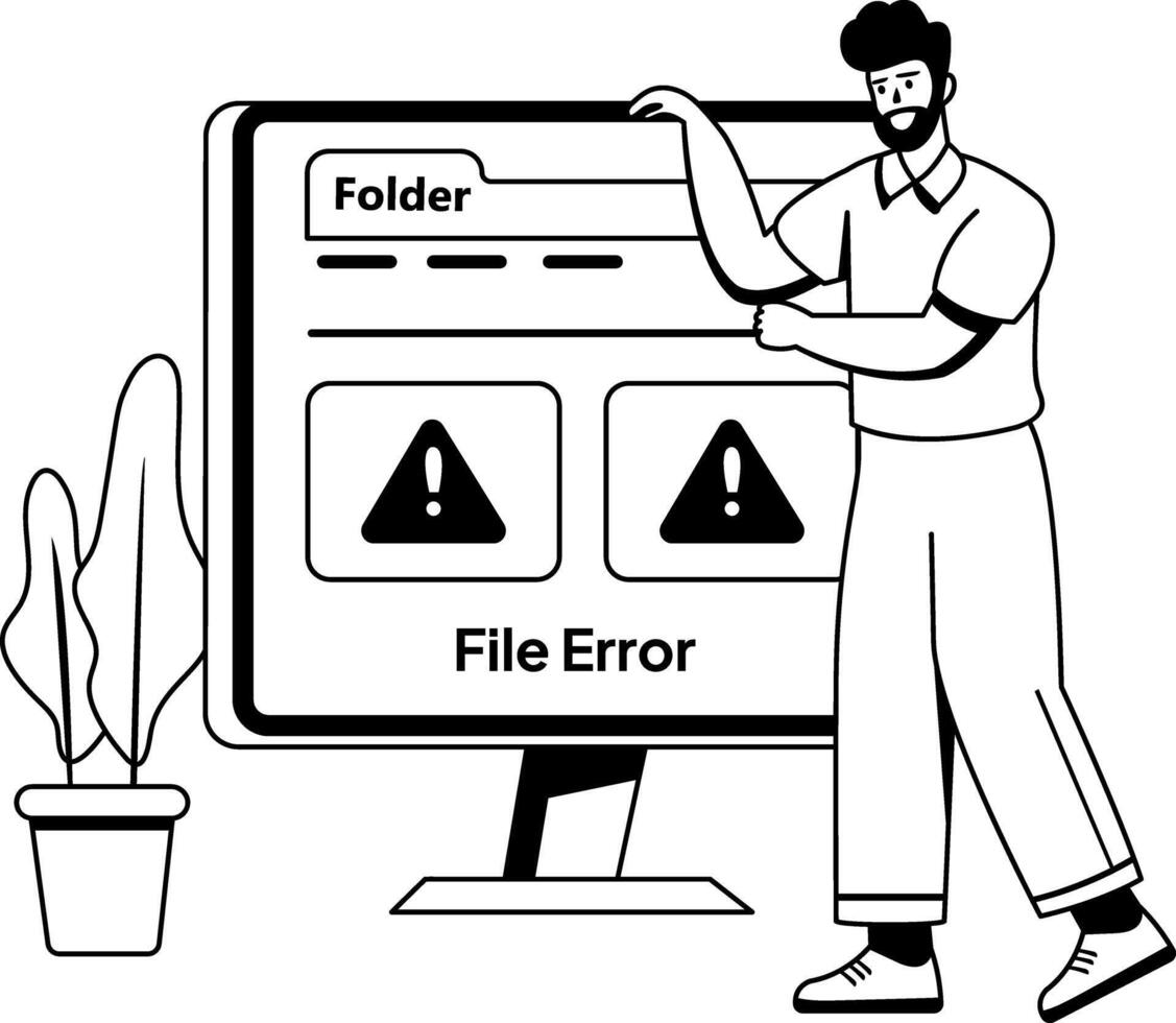A glyph illustration of a character having file error vector