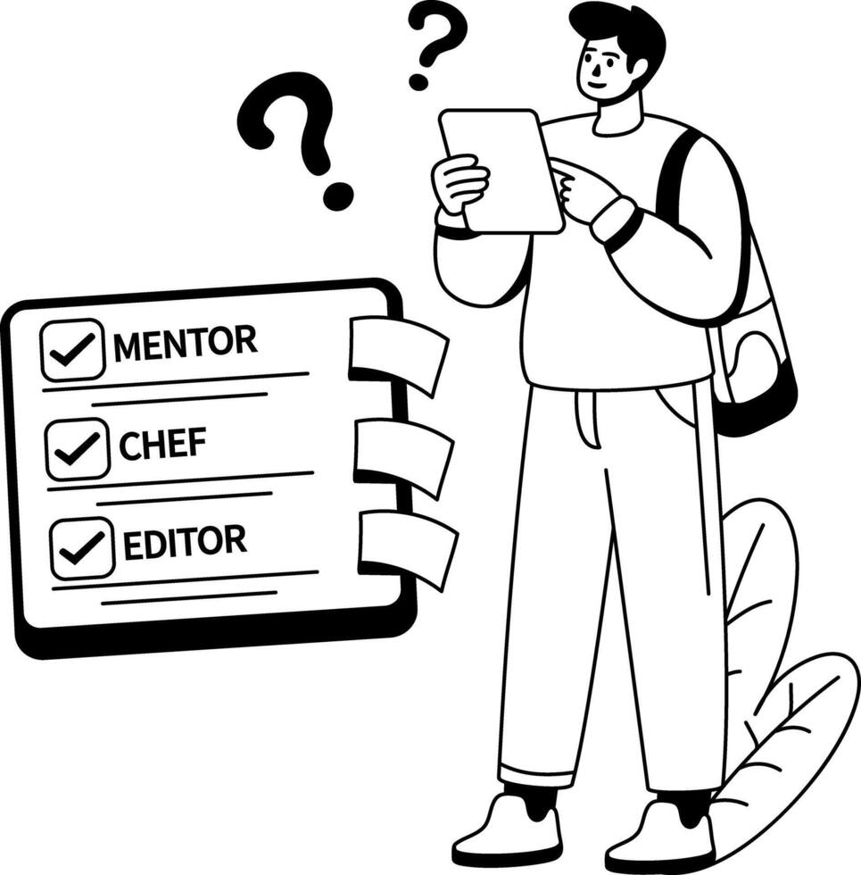 Job hunting illustration of a character in glyph style vector