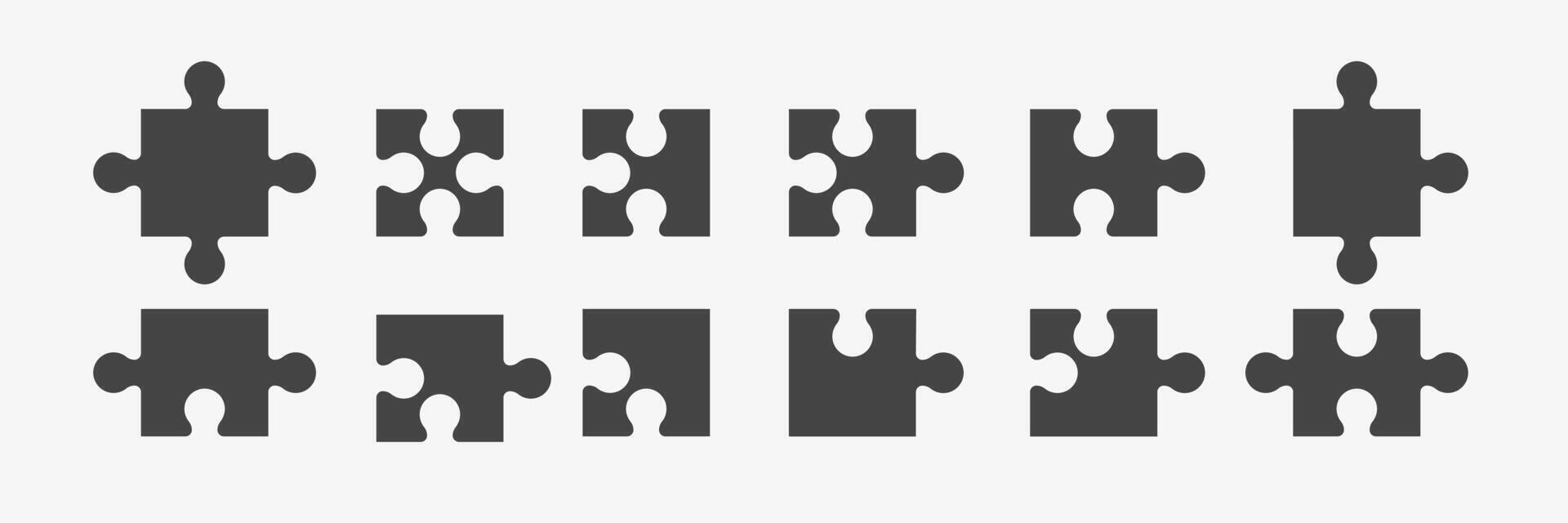 Set of Puzzle Pieces Black icon on white vector