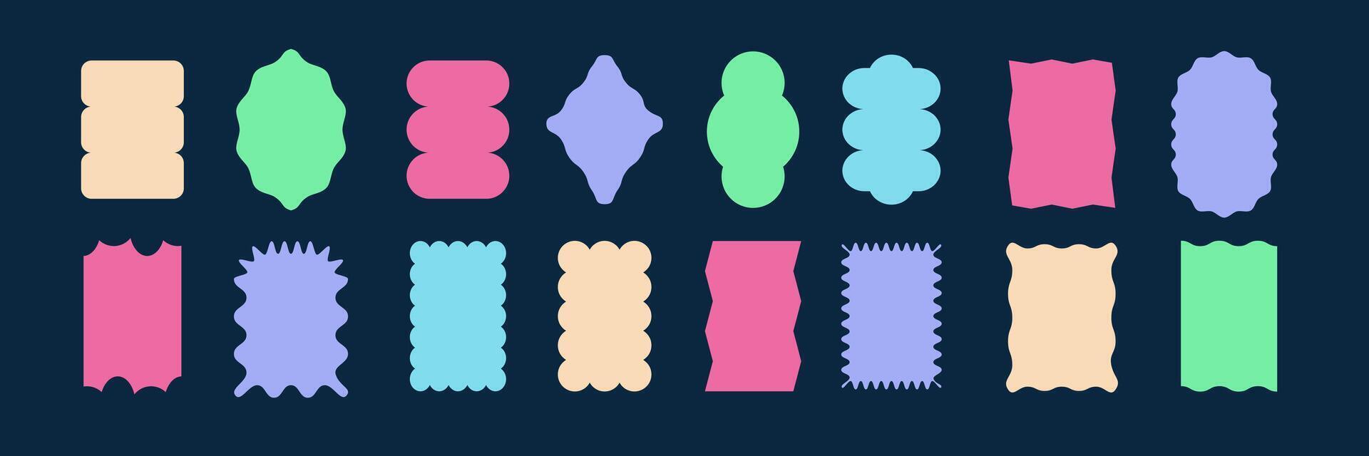 Colorful Badges with Curve Edge. Zigzag and Wavy Geometric Shapes. Decoration elements for Stickers, Posters, Chevron, Labels. illustartion on black background vector