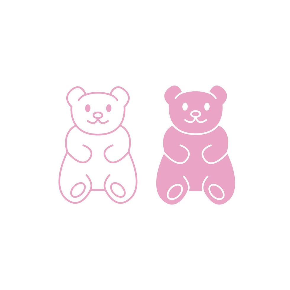 Sweet bears jelly candy. Flat and outline icons on white vector