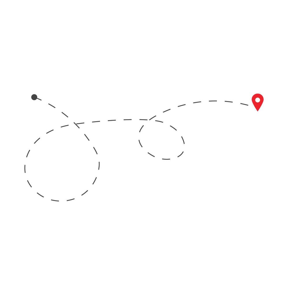 Route in dashed line trace. Travel Location. Map pins on white background vector