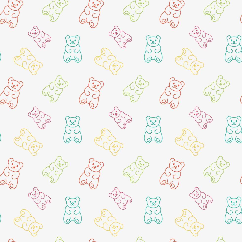 Gummy bears line icon pattern. Jelly candy seamless background vector