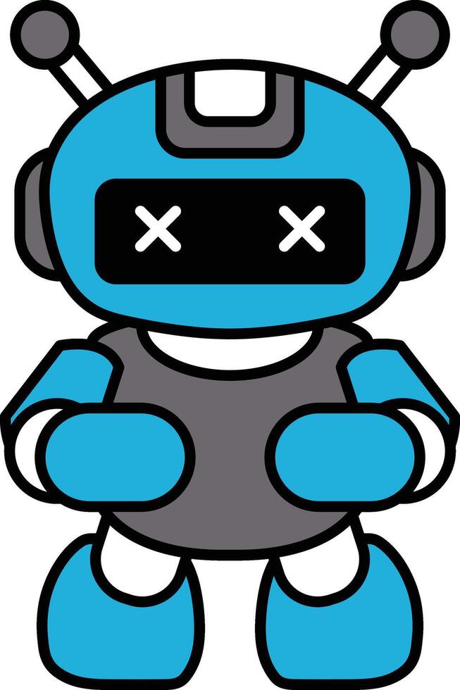 A blue robot with a black face and red eyes vector