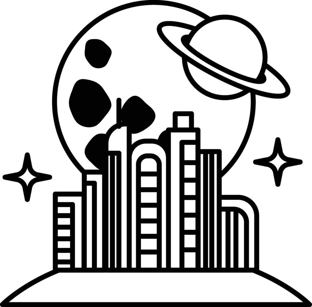 city with a large planet in the sky vector