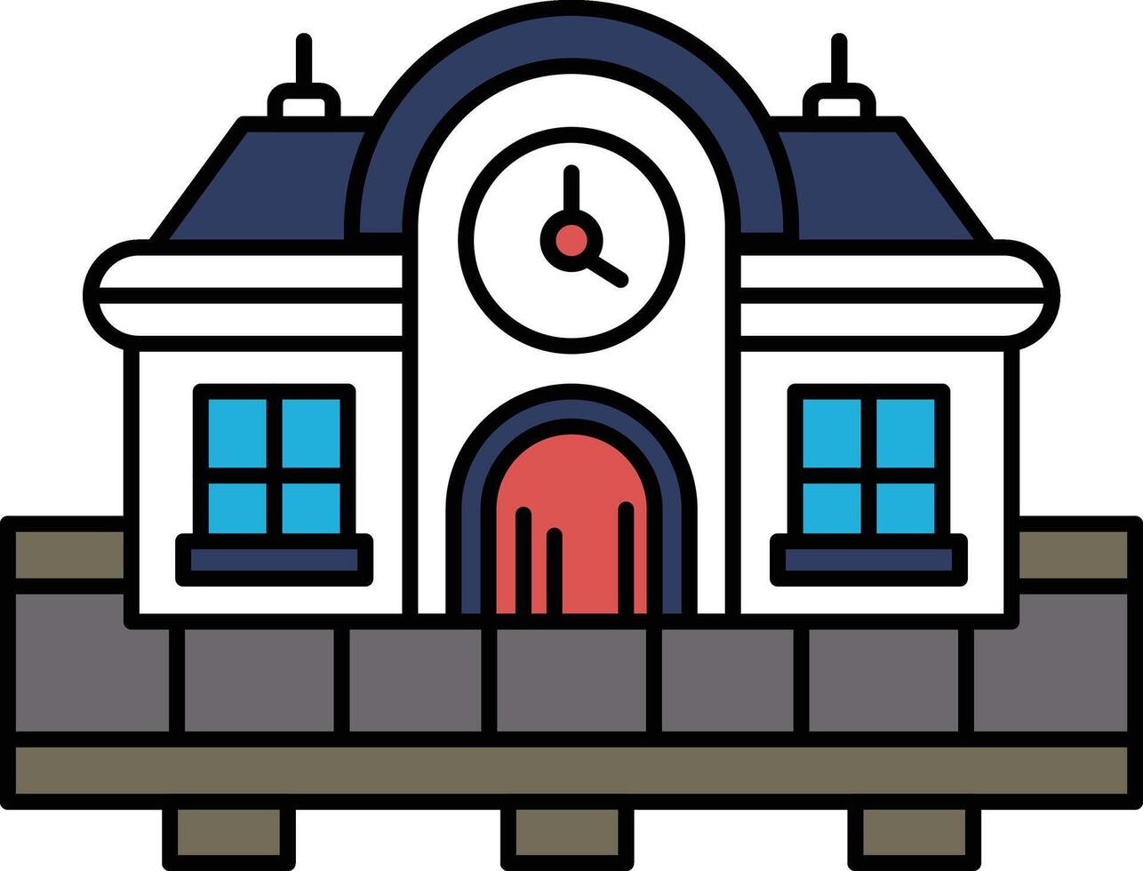 building with a door and a clock on the front vector
