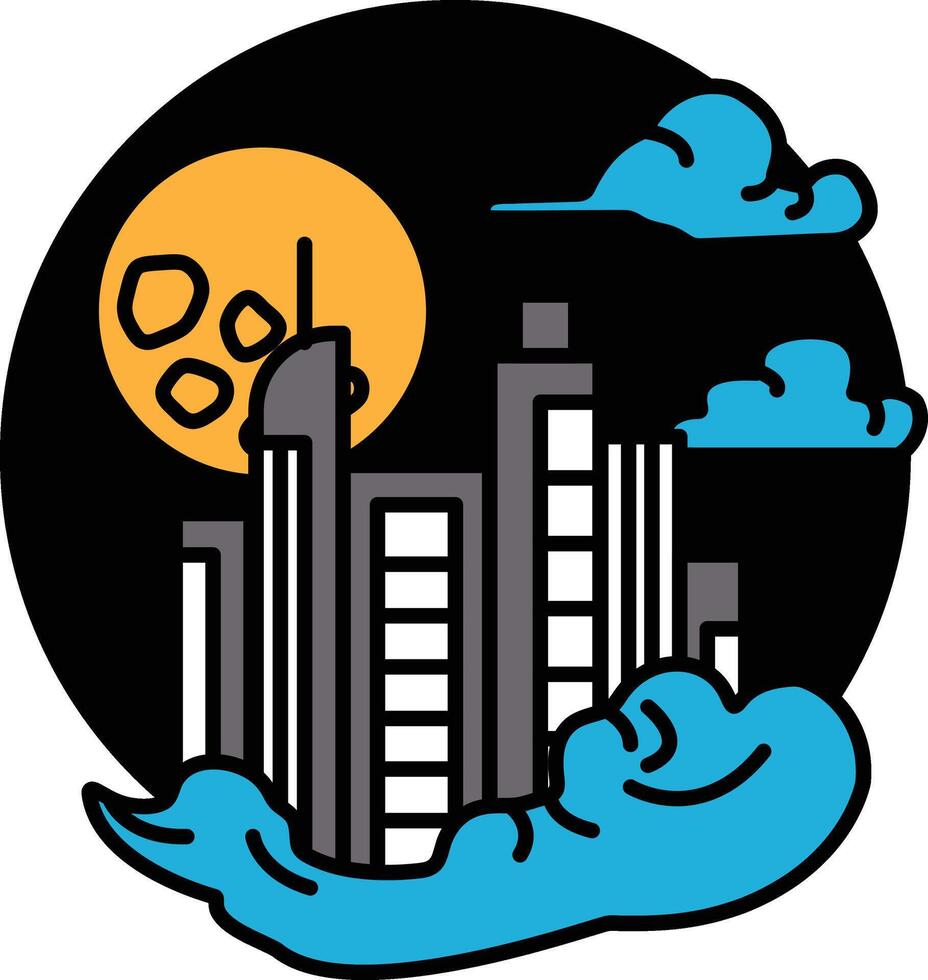 city skyline with a large moon in the sky vector